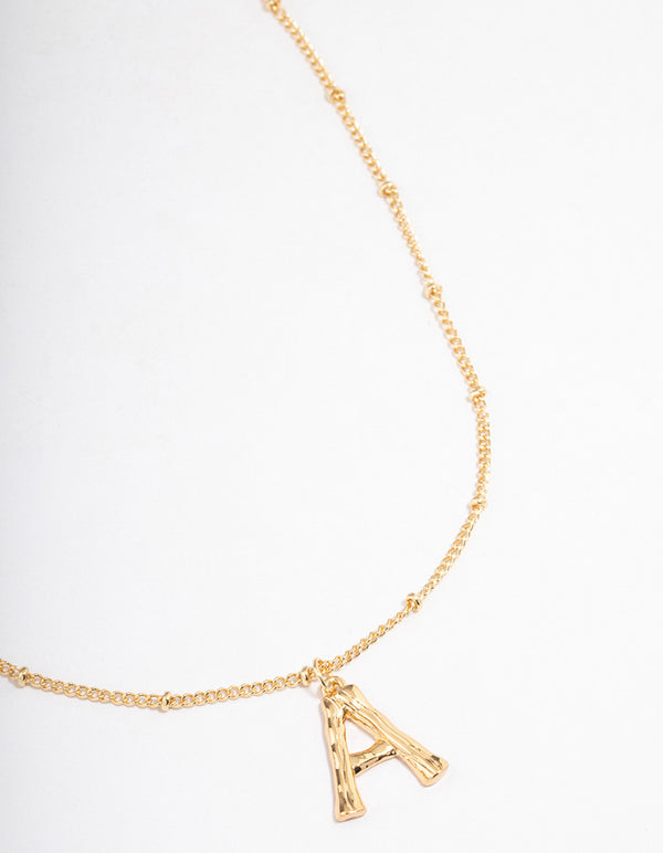 Gold Plated Letter A Bamboo Necklace