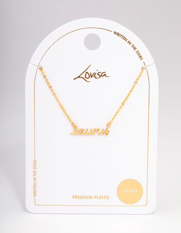 Gold Plated Taurus Script Pendant Necklace