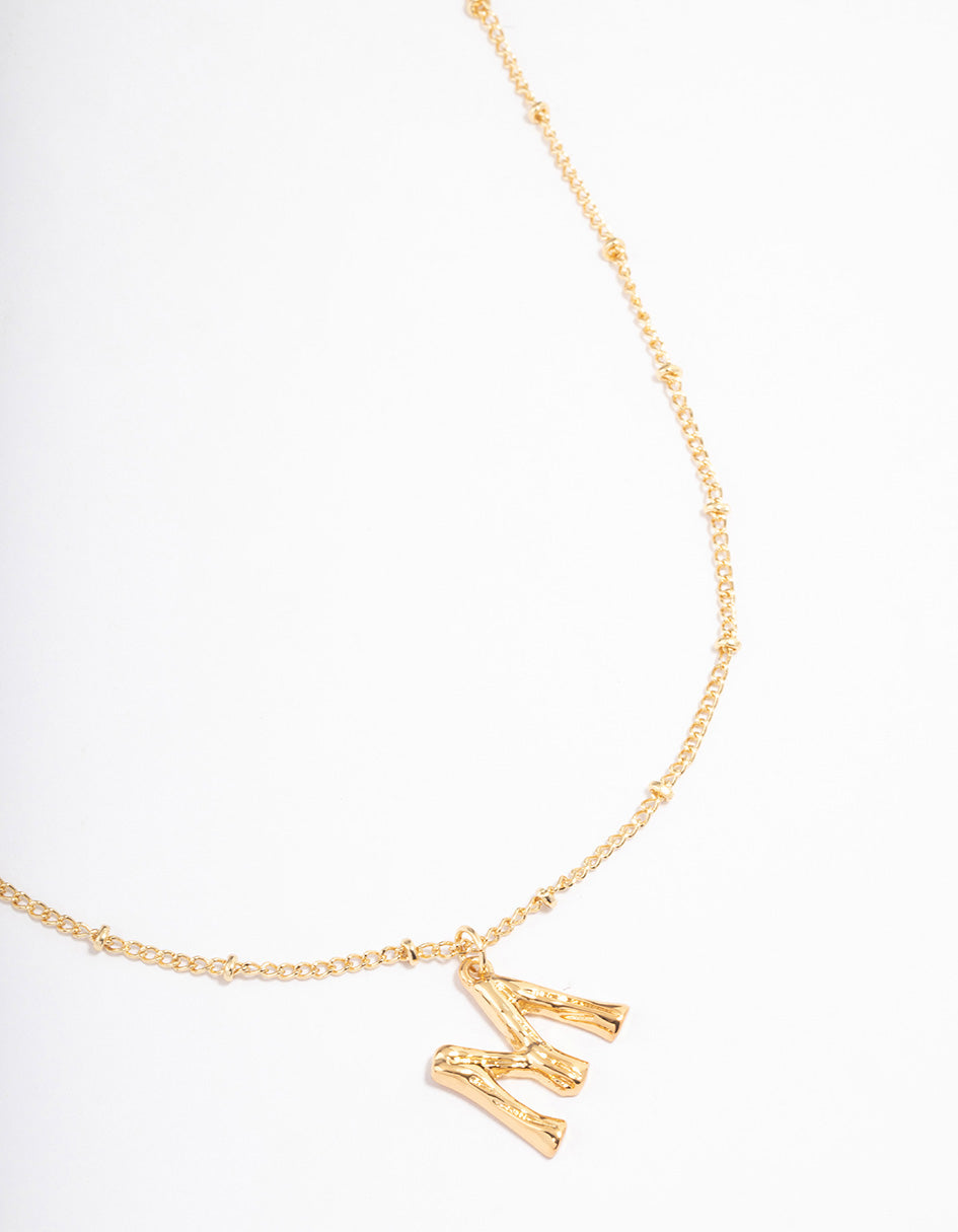 Gold Plated Letter M Bamboo Necklace