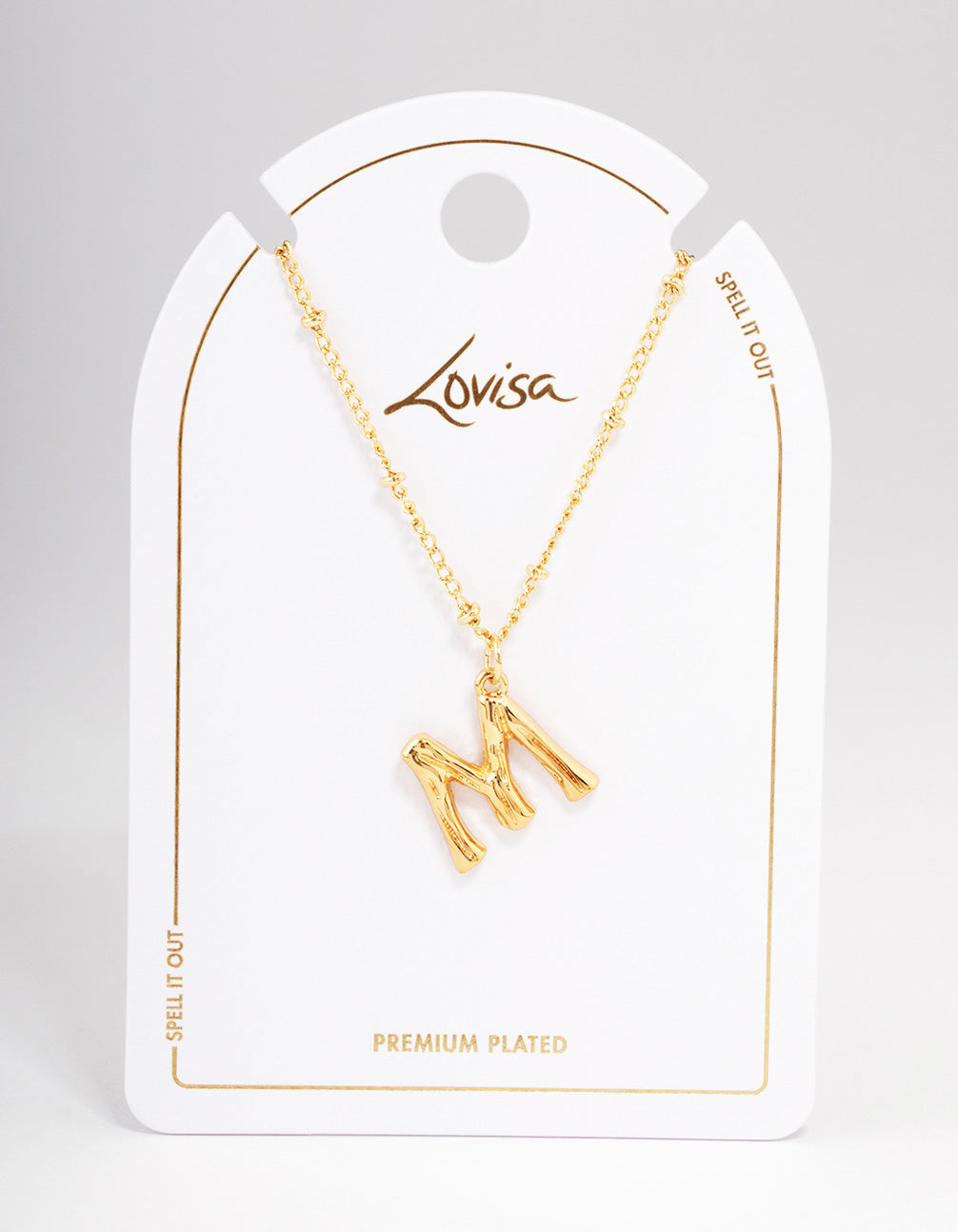 Gold Plated Letter M Bamboo Necklace