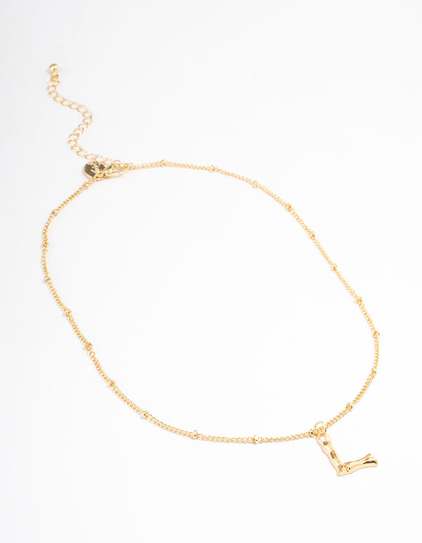 Gold Plated Letter L Bamboo Necklace
