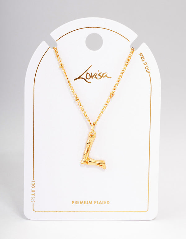Gold Plated Letter L Bamboo Necklace
