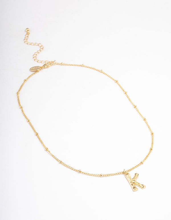 Gold Plated Letter K Bamboo Necklace