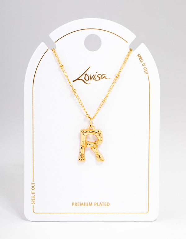 Gold Plated Letter R Bamboo Necklace