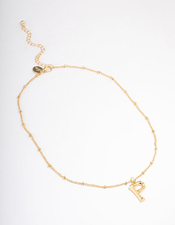 Gold Plated Letter P Bamboo Necklace