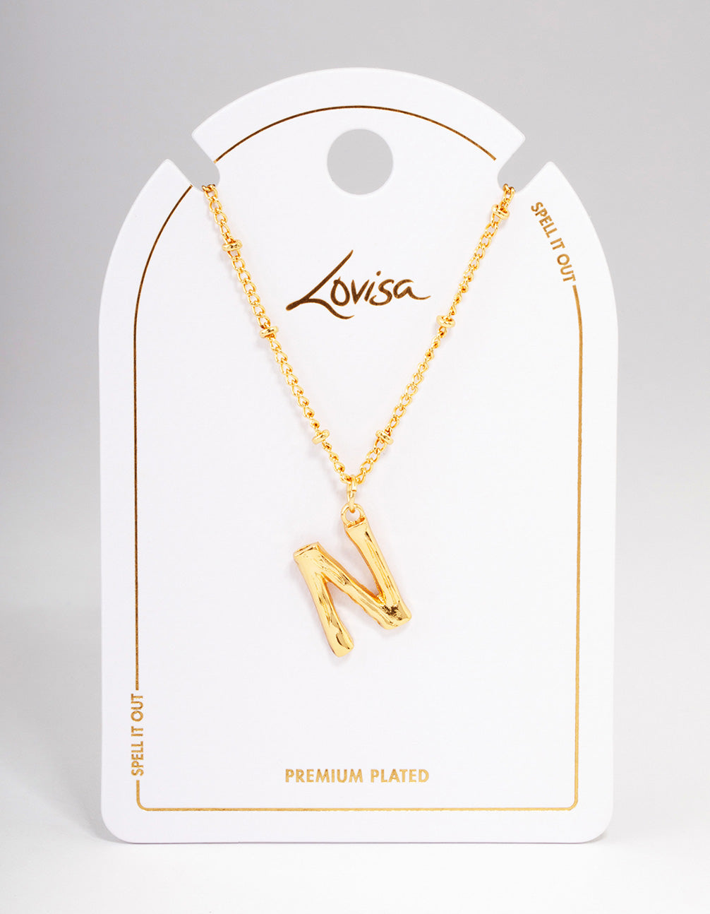 Gold Plated Letter N Bamboo Necklace