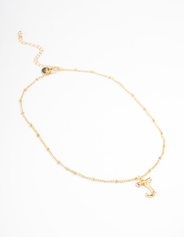 Gold Plated Letter J Bamboo Necklace