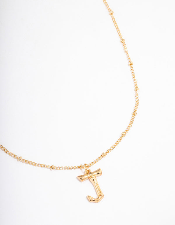 Gold Plated Letter J Bamboo Necklace