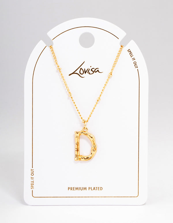 Gold Plated Letter D Bamboo Necklace