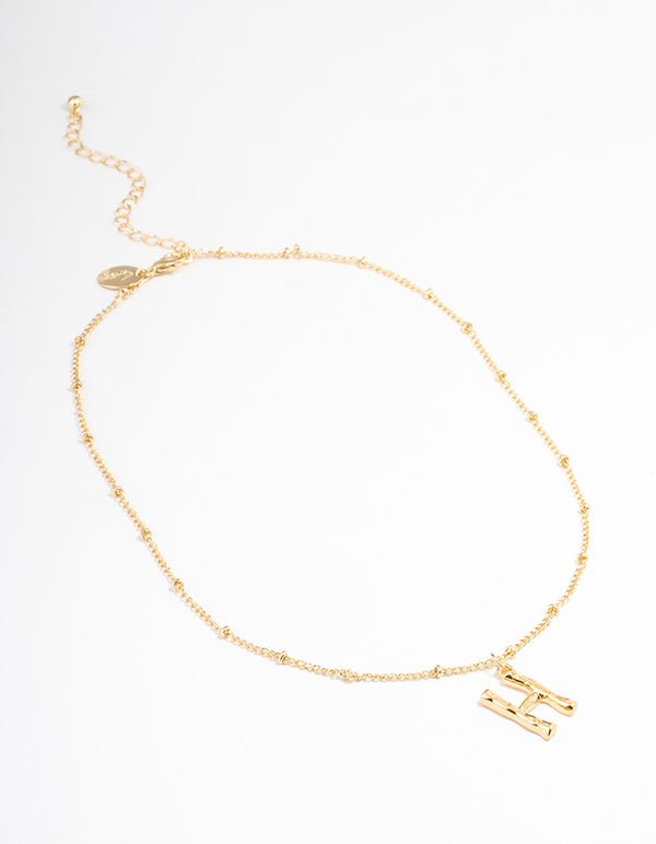 Gold Plated Letter H Bamboo Necklace