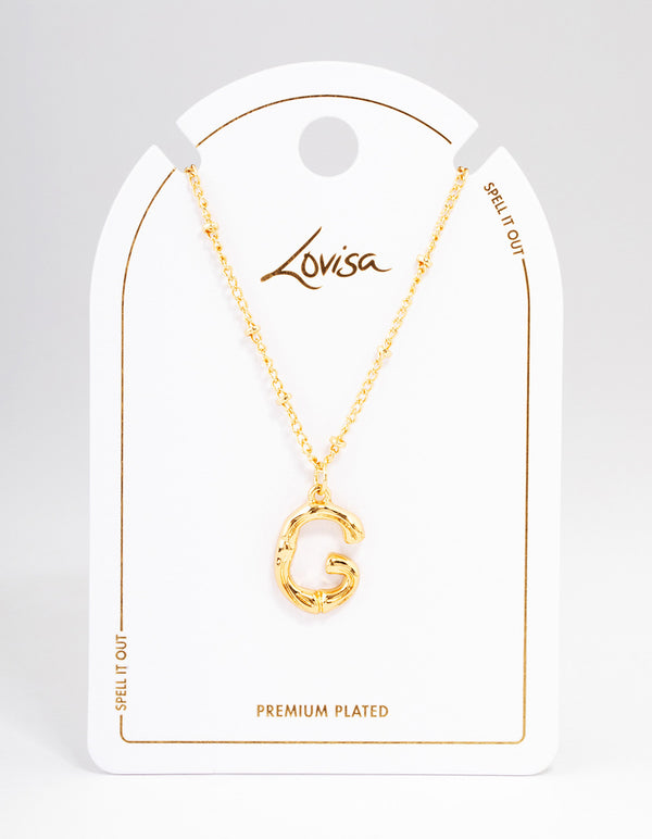 Gold Plated Letter G Bamboo Necklace