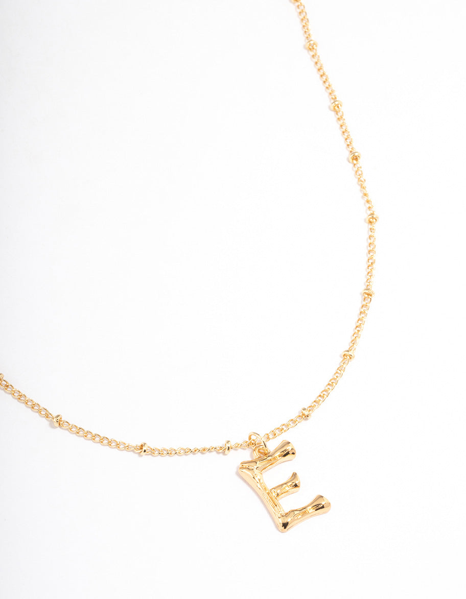 Gold Plated Letter E Bamboo Necklace