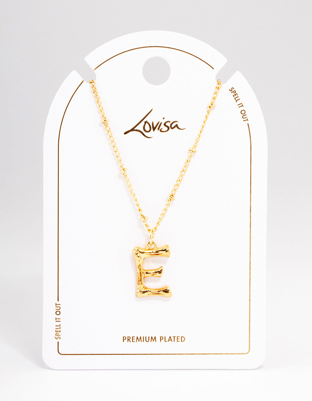 Gold Plated Letter E Bamboo Necklace