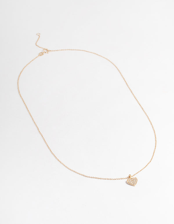 Gold Plated Sterling Silver Pave Cubic Zirconia Heart Necklace