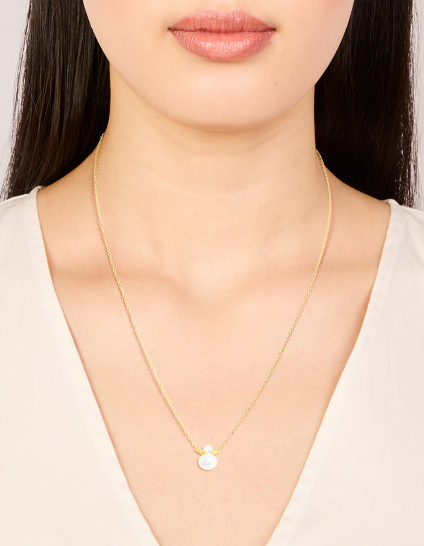 Gold Plated Sterling Silver Pearl Cubic Zirconia Necklace