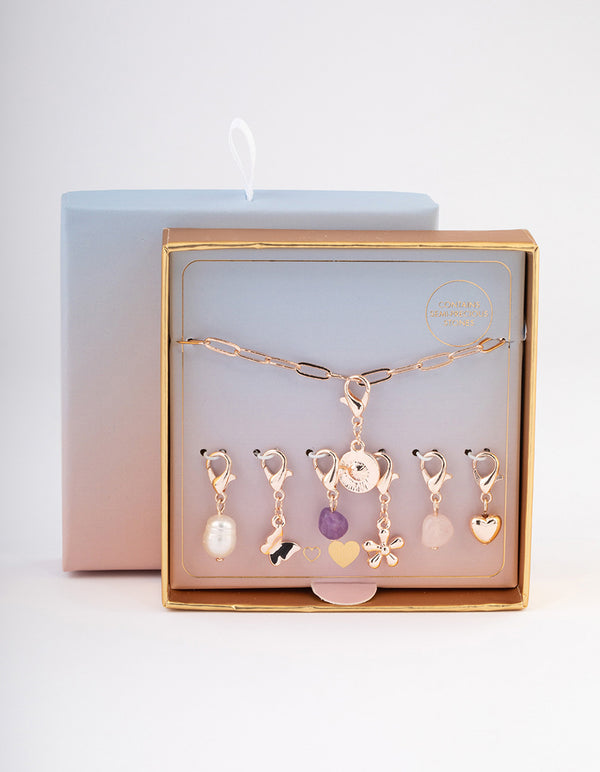 Rose Gold Semi Precious Diamante Charm Bracelet