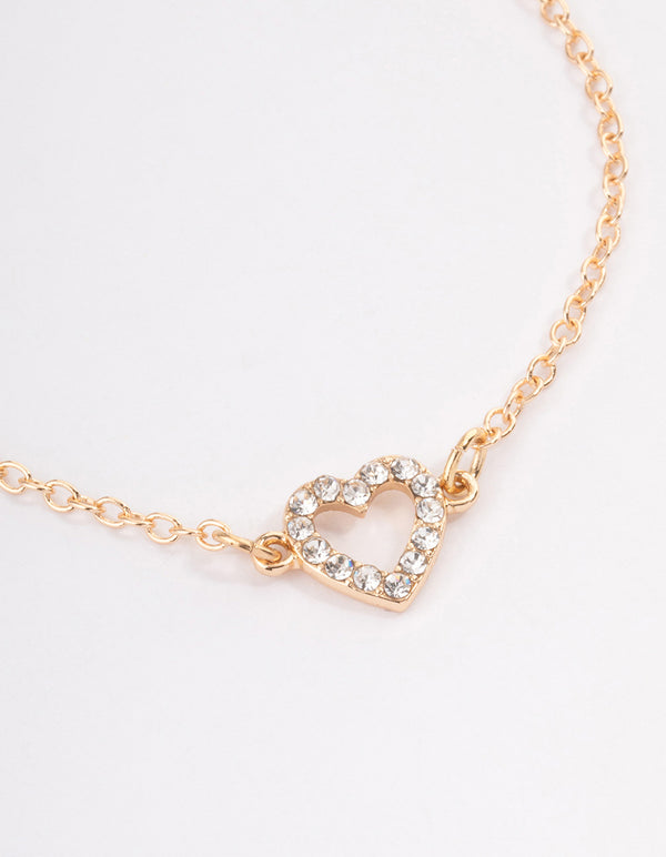 Mixed Metal Diamante Open Heart Bracelet Pack