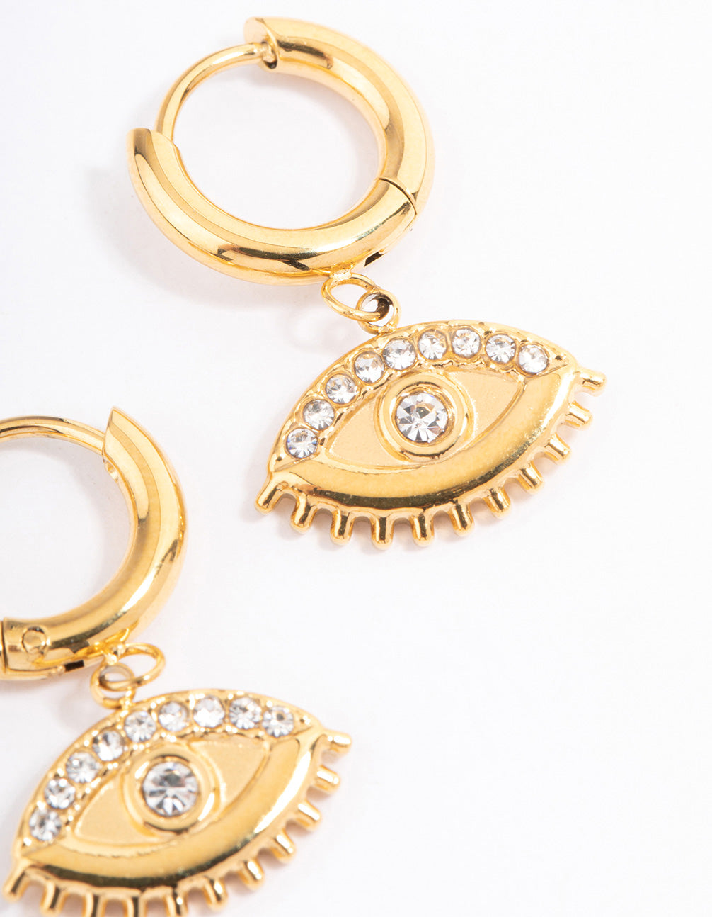 Waterproof Gold Plated Stainless Steel Diamante Evil Eye Drop Huggie Hoops