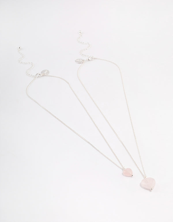 Silver Plated Rose Quartz Heart Necklace Pack