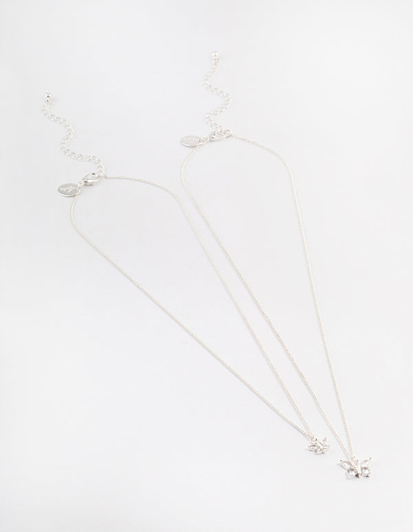 Silver Plated Cubic Zirconia Link Butterfly Necklace Pack