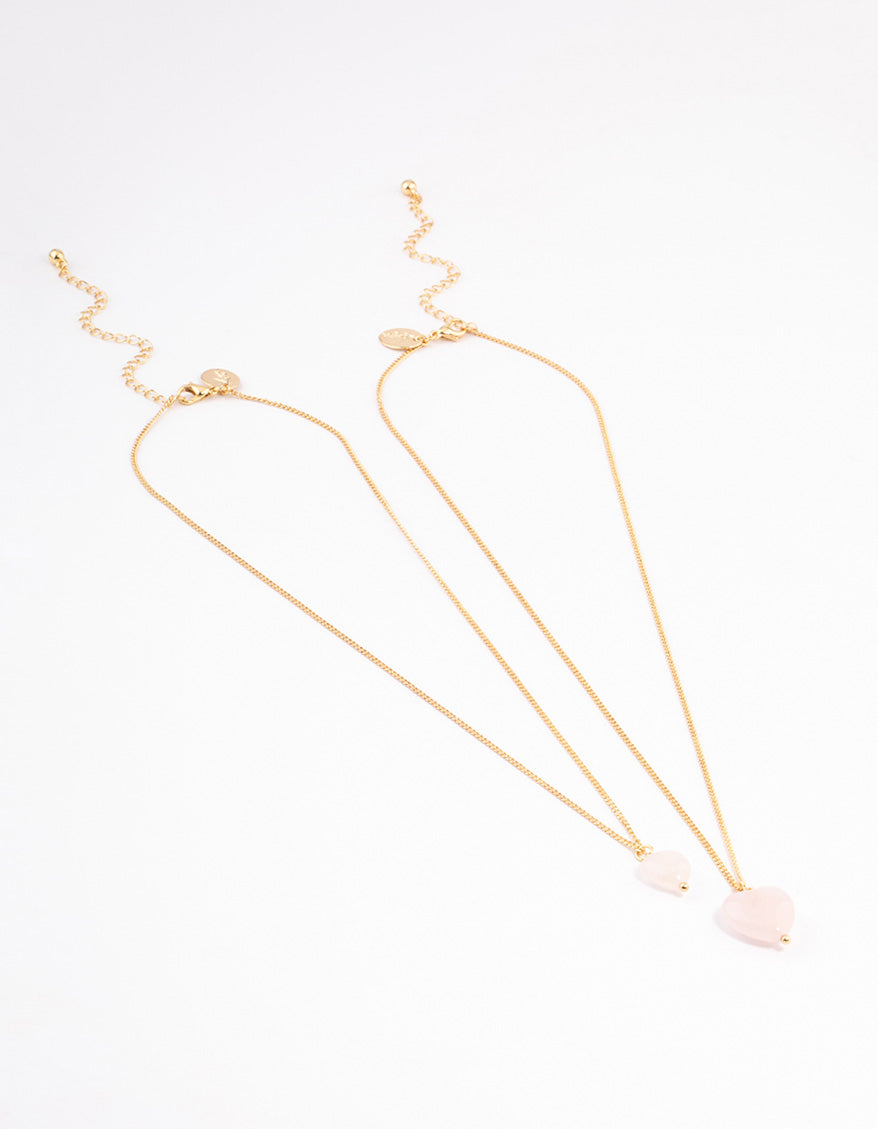 Gold Plated Rose Quartz Heart Necklace Pack