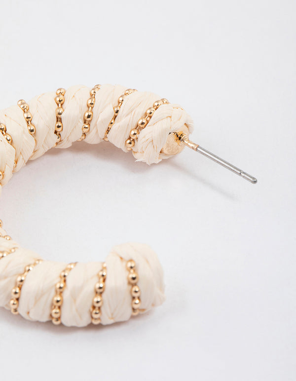 Gold Raffia Chain Beaded Earrings