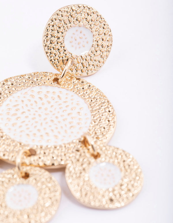 Gold Textured Disc Fringe Earrings