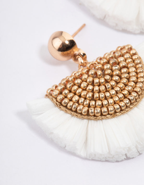 Gold Raffia Beadeed Fan Earrings