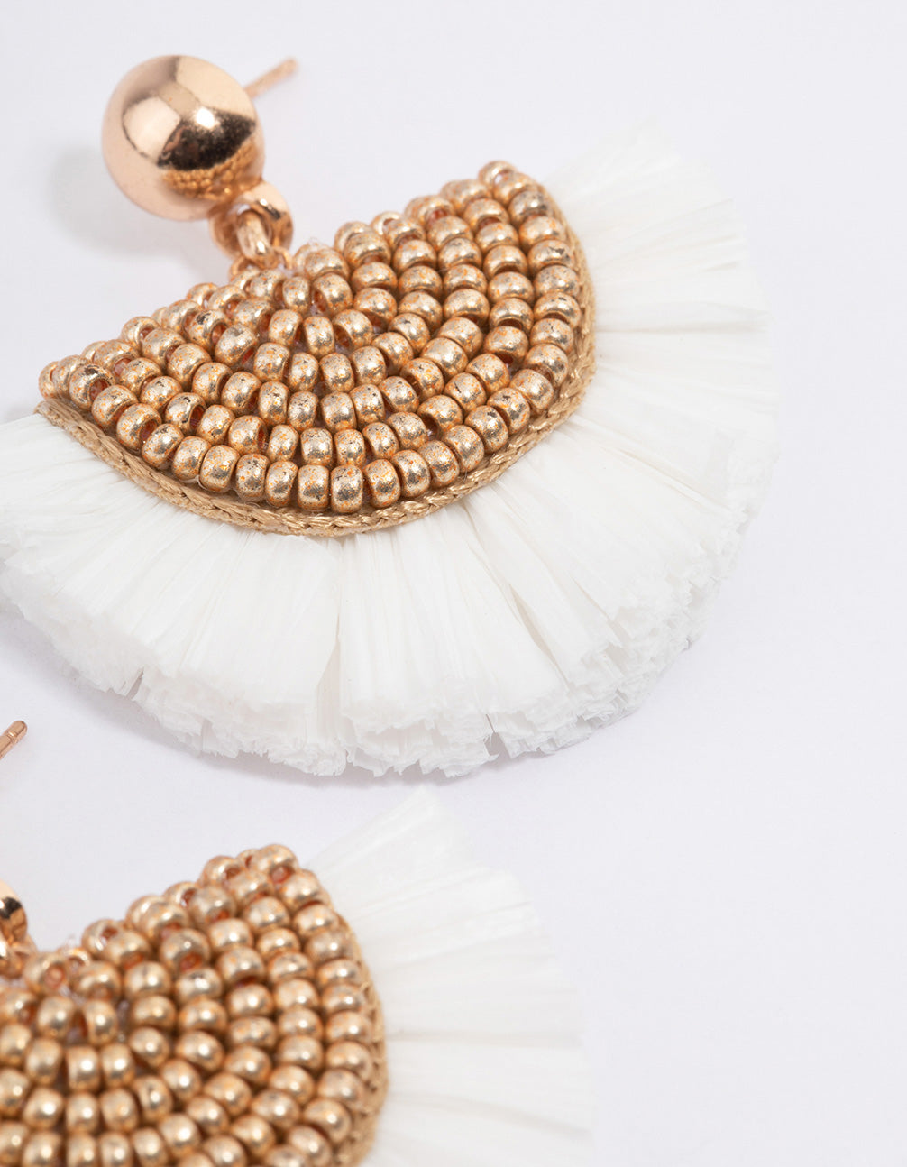 Gold Raffia Beadeed Fan Earrings