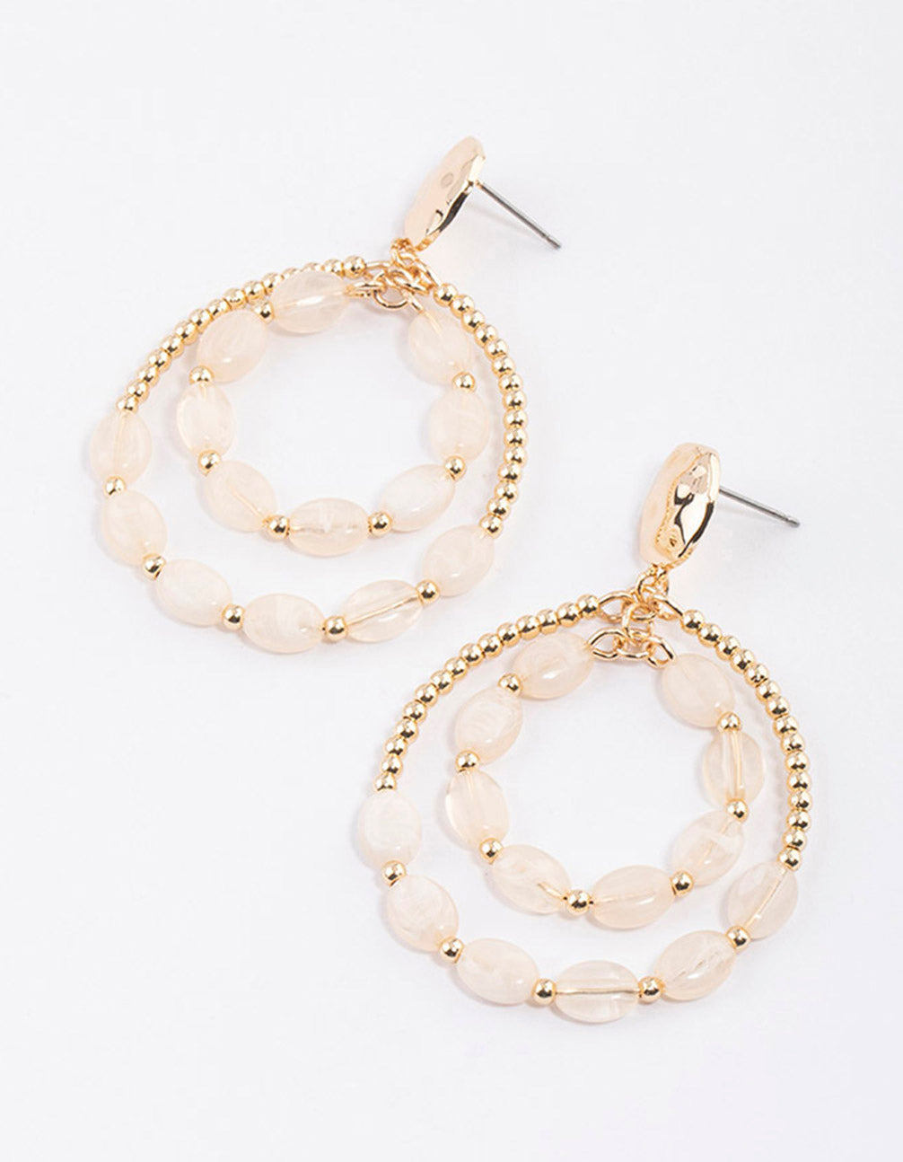 Gold Beaded Stone Loop Earrings