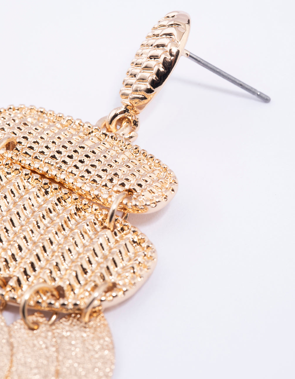 Gold Woven Textured Fringe Earrings