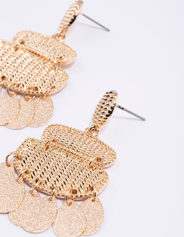 Gold Woven Textured Fringe Earrings