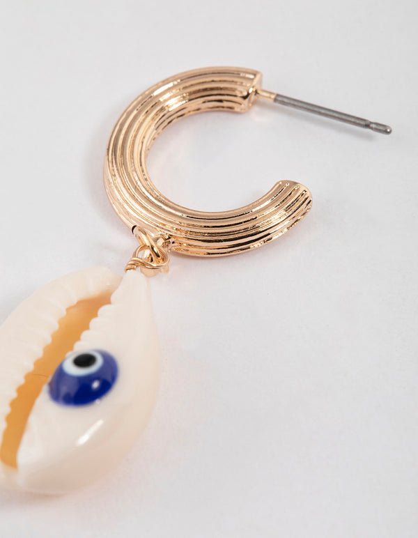 Gold Cowrie Shell Drop Earrings
