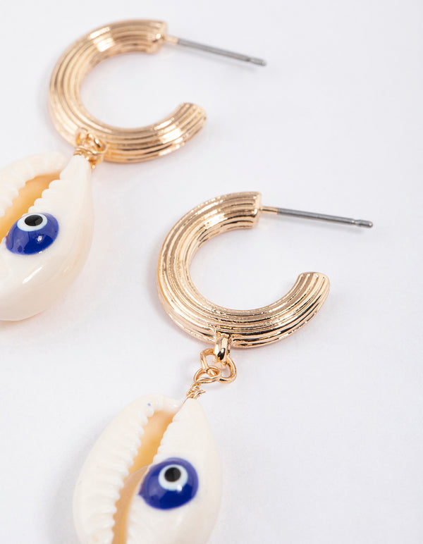 Gold Cowrie Shell Drop Earrings