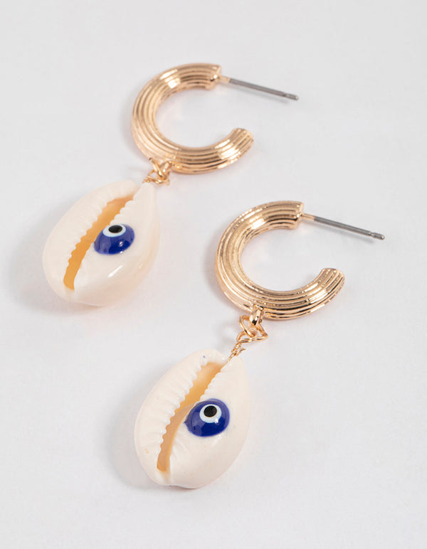 Gold Cowrie Shell Drop Earrings