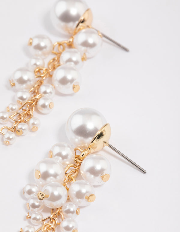 Gold Cascading Pearl Drop Earrings