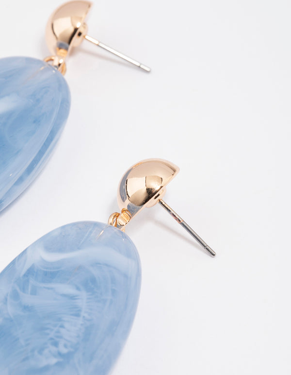 Gold Oval Stone Drop Earrings