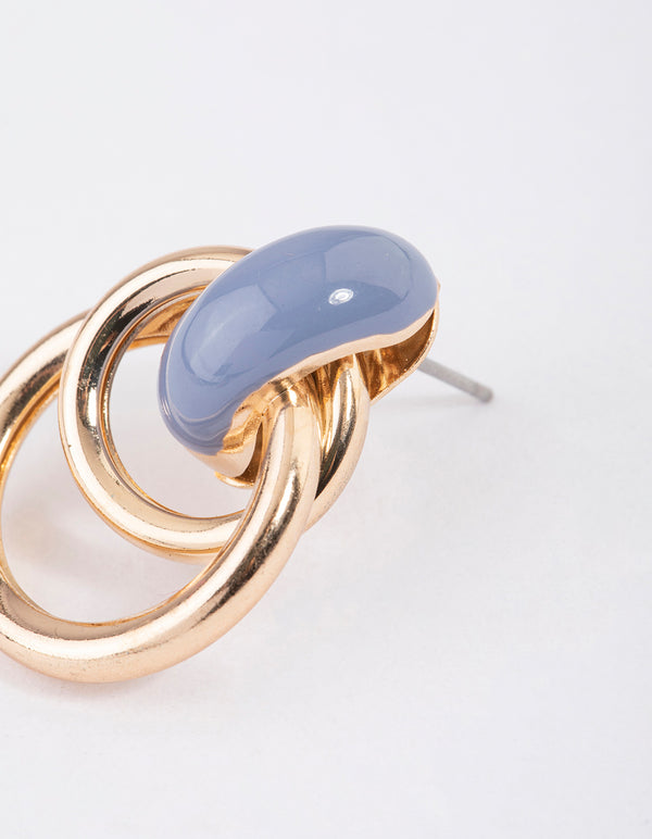 Gold Double Ring Enamel Earrings