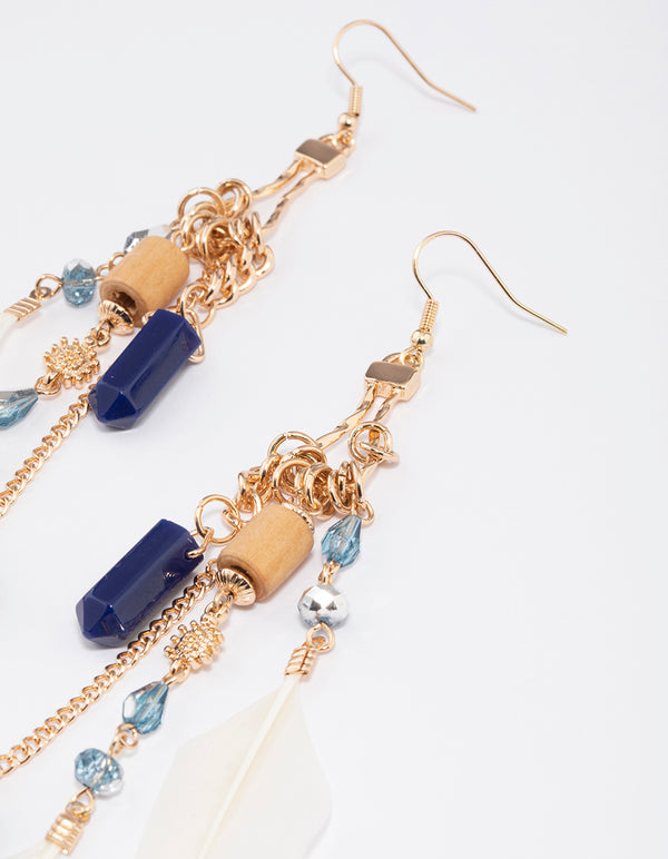 Gold Feather Chain Drop Earrings