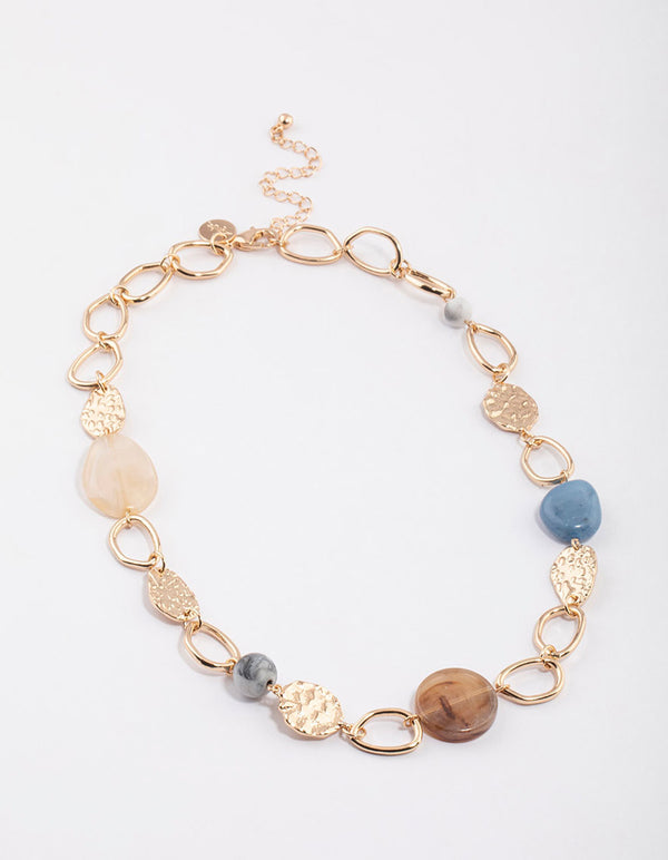 Gold Mixed Stone Oval Necklace