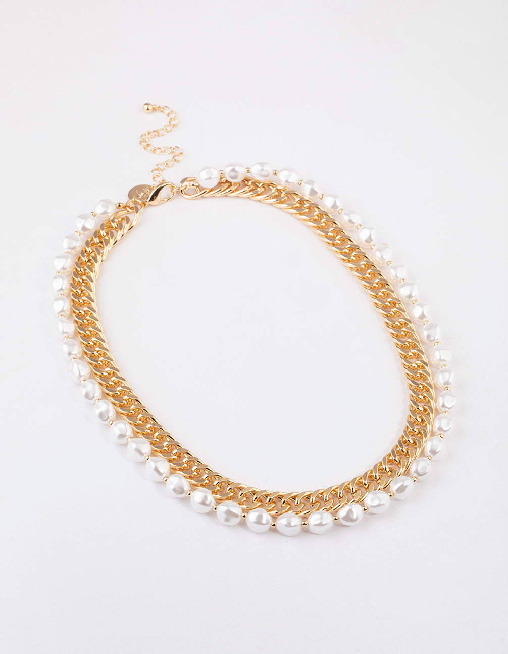 Gold Chain Pearl Double Row Necklace
