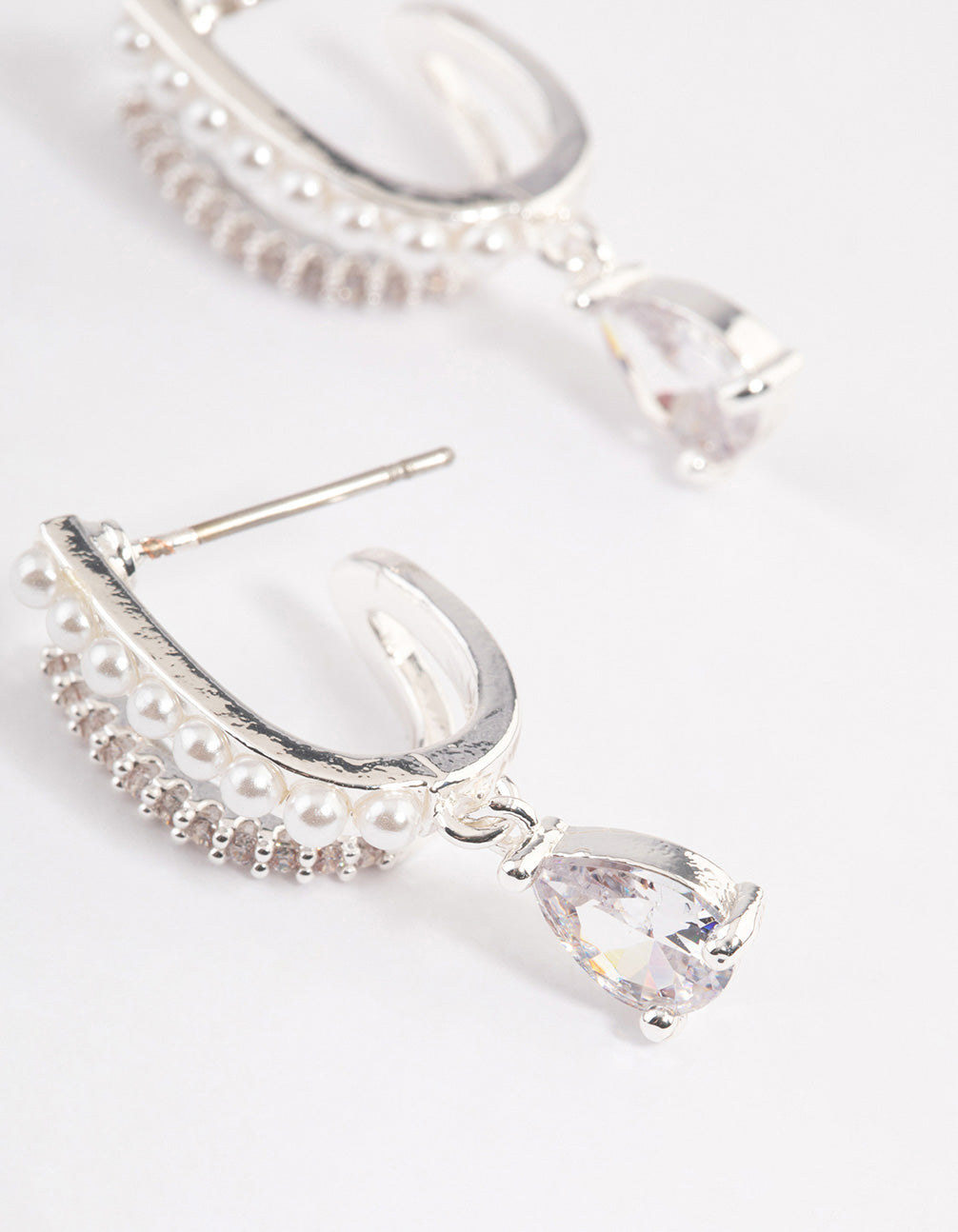 Silver Plated Cubic Zirconia Pearl Drop Earrings