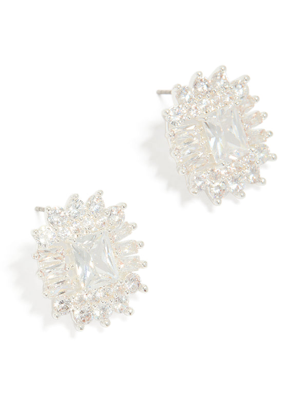 Silver Plated Statement Cubic Zirconia Stud Earrings