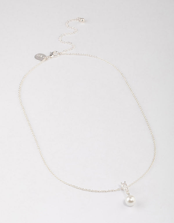 Silver Plated Cubic Zirconia Freshwater Pearl Pendant Necklace