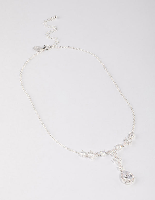 Silver Plated Halo Cubic Zirconia Y-Necklace