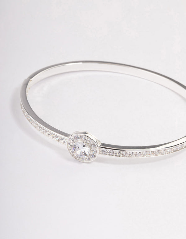 Silver Plated Halo Cubic Zirconia Bangle