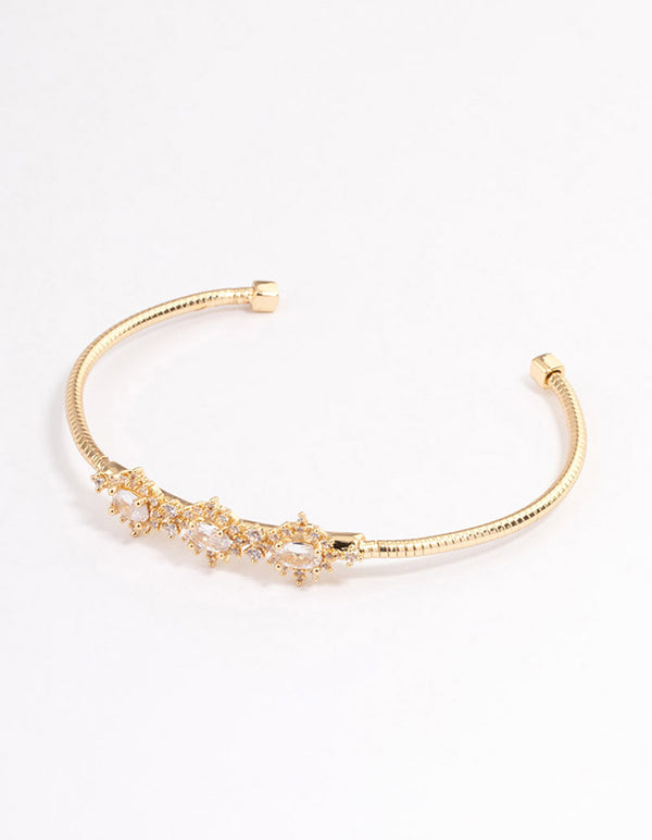 Gold Plated Cubic Zirconia Trio Flower Wrist Cuff