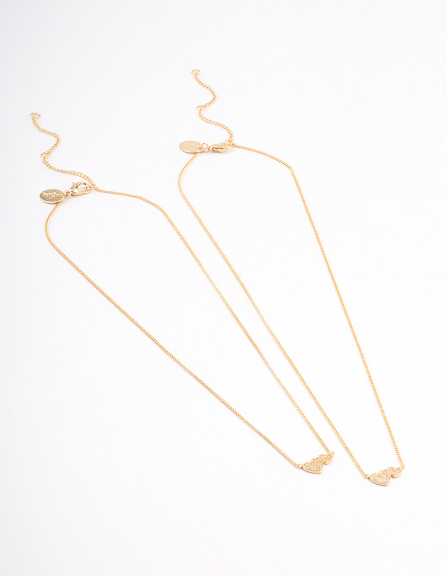 Gold Plated Cubic Zirconia Linked Hearts Necklace Pack