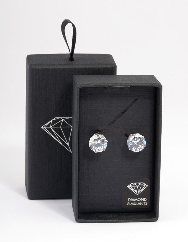 Silver Classic Large Diamante Stud Earrings