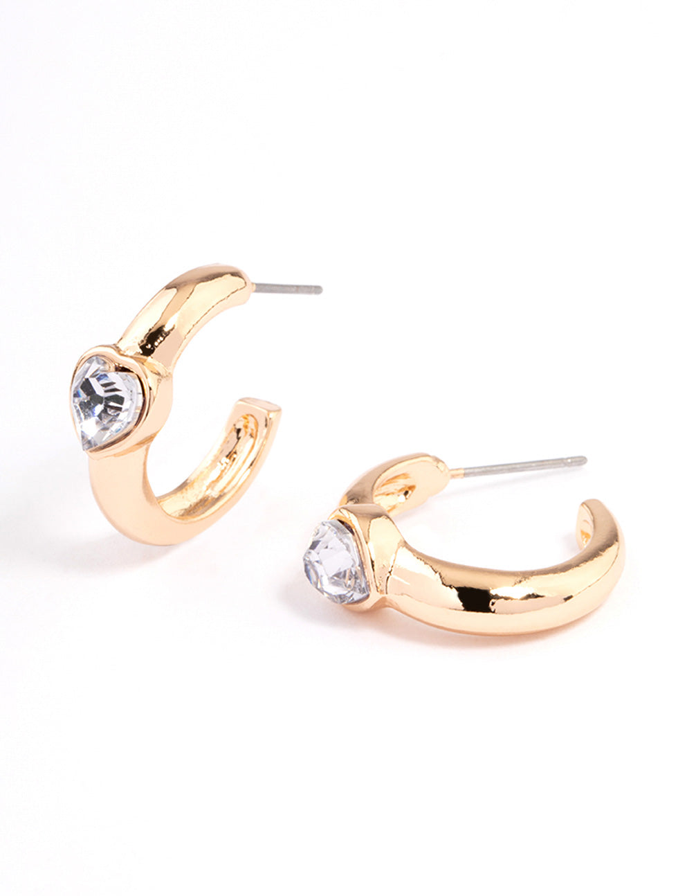Gold Mini Diamante Heart Hoop Earrings